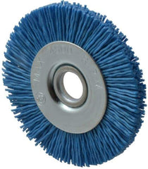 Value Collection - 3" OD, 1/2" Shank Diam, 1/2" Arbor Hole, Crimped Nylon Wheel Brush - 3/8" Face Width, 5/16" Trim Length, 4,500 RPM - Exact Industrial Supply