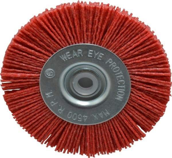 Value Collection - 4" OD, 1/2" Shank Diam, 1/2" Arbor Hole, Crimped Nylon Wheel Brush - 1/2" Face Width, 5/16" Trim Length, 4,500 RPM - Exact Industrial Supply