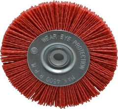 Value Collection - 4" OD, 1/2" Shank Diam, 1/2" Arbor Hole, Crimped Nylon Wheel Brush - 1/2" Face Width, 5/16" Trim Length, 4,500 RPM - Exact Industrial Supply