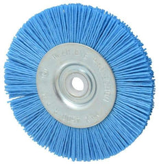 Value Collection - 4" OD, 1/2" Shank Diam, 1/2" Arbor Hole, Crimped Nylon Wheel Brush - 1/2" Face Width, 5/16" Trim Length, 4,500 RPM - Exact Industrial Supply
