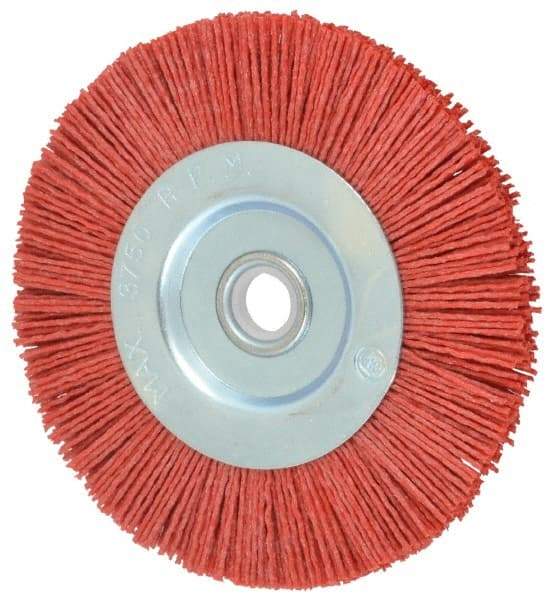 Value Collection - 5" OD, 5/8" Shank Diam, 5/8" Arbor Hole, Crimped Nylon Wheel Brush - 5/16" Face Width, 5/16" Trim Length, 3,750 RPM - Exact Industrial Supply