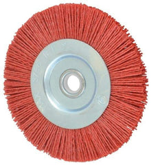 Value Collection - 5" OD, 5/8" Shank Diam, 5/8" Arbor Hole, Crimped Nylon Wheel Brush - 5/16" Face Width, 5/16" Trim Length, 3,750 RPM - Exact Industrial Supply