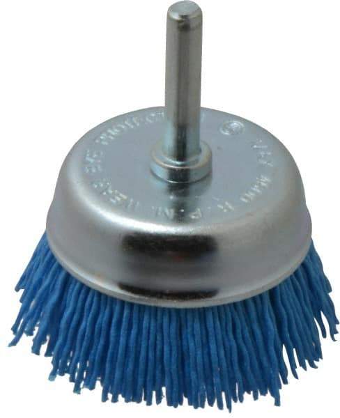 Value Collection - 2" Diam, 1/4" Hole Size Straight Wire Nylon Cup Brush - Fine Grade, 4,500 Max RPM - Exact Industrial Supply