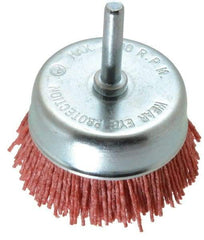 Value Collection - 3" Diam, 1/4" Hole Size Straight Wire Nylon Cup Brush - Coarse Grade, 4,500 Max RPM - Exact Industrial Supply