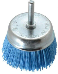 Value Collection - 3" Diam, 1/4" Hole Size Straight Wire Nylon Cup Brush - Fine Grade, 4,500 Max RPM - Exact Industrial Supply