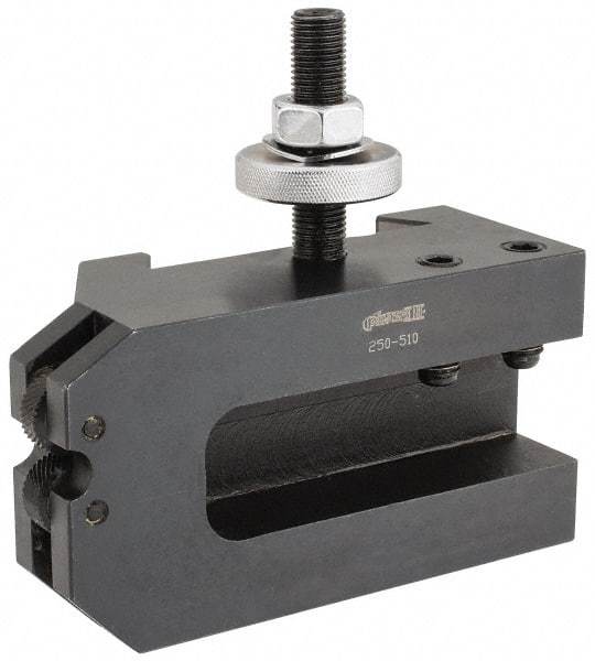 Phase II - Series DA, #10 Knurling, Turning & Facing Tool Post Holder - 17 to 48" Lathe Swing, 4-1/2" OAH, 1-1/4" Max Tool Cutting Size, 1-7/8" Centerline Height - Exact Industrial Supply
