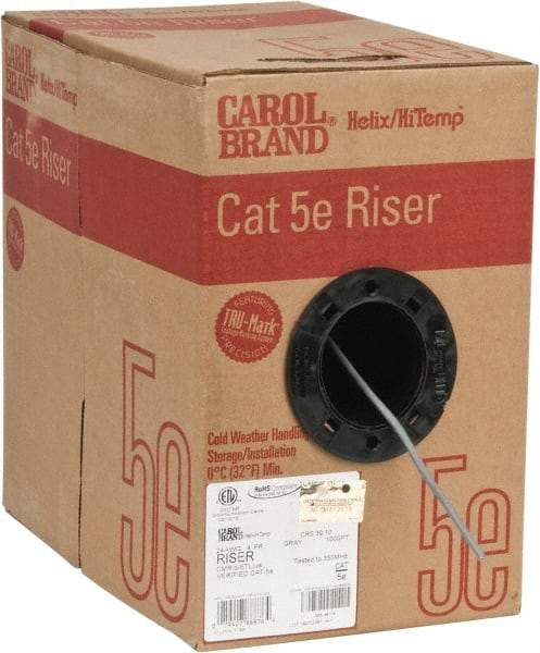 Made in USA - Cat5e, 24 AWG, 4 Wires, Unshielded Network & Ethernet Cable - Gray, Polyolefin, 1,000' OAL - Exact Industrial Supply