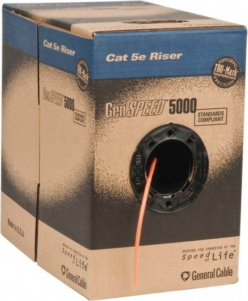 Made in USA - Cat5e, 24 AWG, 4 Wires, Network & Ethernet Cable - Orange, Polyolefin, 1,000' OAL - Exact Industrial Supply
