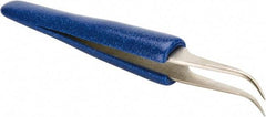 Aven - 4-1/2" OAL 7-SA Ergonomic Cushion Grip Tweezers - Curved, Super-Fine, Pointed Tips - Exact Industrial Supply