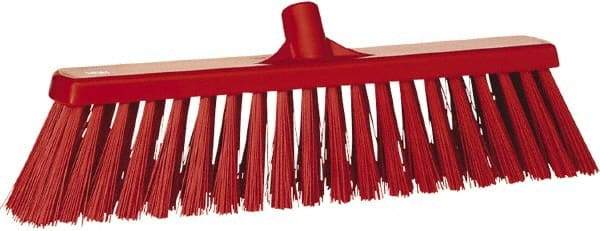 Vikan - 20" Heavy Duty Synthetic Push Broom - 4.3" Bristle Length, Plastic Block, European Threaded Handle Connection - Exact Industrial Supply