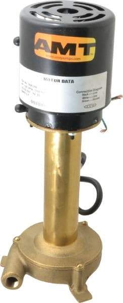 American Machine & Tool - 0.75 Amp, 230 Volt, 1/25 hp, 1 Phase, 1,725 RPM, Immersion Machine Tool & Recirculating Pump - 8 GPM, 3/4" Inlet, 5 psi, 12.4" Overall Height, NPT Thread, Brass Impeller, TEFC Motor - Exact Industrial Supply