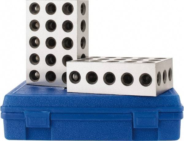 Fowler - 0.0003 Squareness Per Inch, Hardened Steel, 2-4-6 Block with 31 Hole Setup Block - 0.001 Inch Overall Tolerance, 5/8 - 11 Inch Tapped Hole Size, 56-60 RC Hardness, Sold As Matched Pair - Exact Industrial Supply