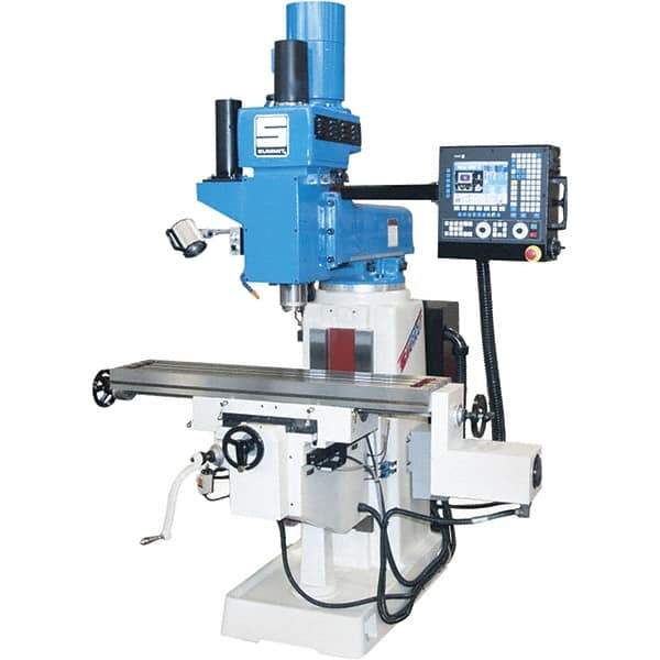 Summit - 11" Table Width x 52" Table Length, Variable Speed Pulley Control, 3 Phase Knee Milling Machine - CAT40 Spindle Taper, 5 hp - Exact Industrial Supply