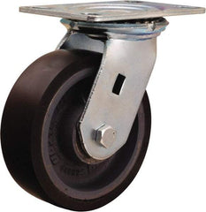 Hamilton - 6" Diam x 2" Wide x 7-1/2" OAH Top Plate Mount Swivel Caster - Polyurethane Mold onto Cast Iron Center, 1,500 Lb Capacity, Sealed Precision Ball Bearing, 4-1/2 x 6-1/4" Plate - Exact Industrial Supply