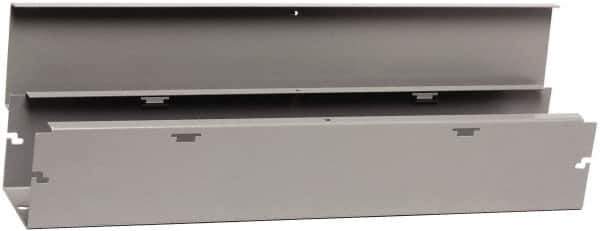Cooper B-Line - 4" High x 102mm Wide x 48" Long, Screw Mount Solid Wall Wire Duct - Gray, 15 (Bottom) & 15 (Top) Knockouts, Hinged Cover, Steel - Exact Industrial Supply