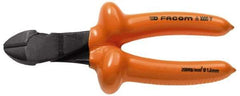 Facom - 7-9/32" OAL, 1.8mm Capacity, 25/32" Jaw Length x 7/16" Jaw Width, Insulated Diagonal Cutter Pliers - Standard Head, Cushion Grip Handles - Exact Industrial Supply