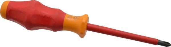 Wera - #2, 7-1/4" OAL, Insulated Phillips Screwdriver - 4" Blade Length, Round Shank, Ergonomic Handle - Exact Industrial Supply