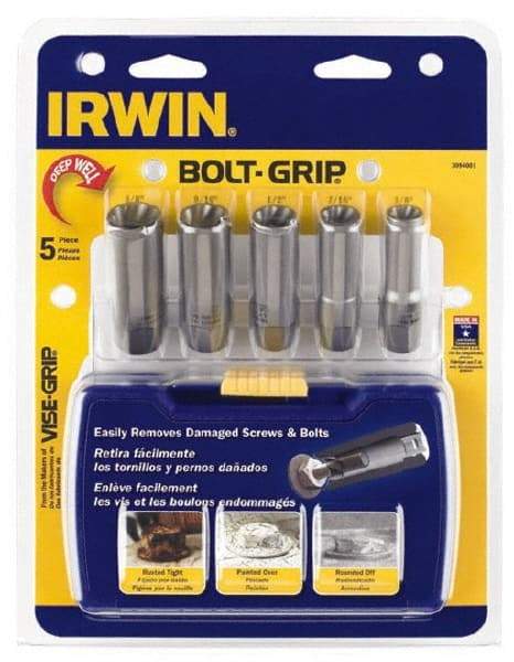 Irwin - 5 Piece Bolt & Screw Extractor Set - 3/8" Drive, Molded Plastic Case - Exact Industrial Supply