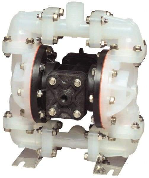SandPIPER - 1/2" NPT, Metallic, Air Operated Diaphragm Pump - PTFE Diaphragm, Stainless Steel Housing - Exact Industrial Supply