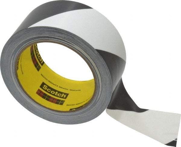 3M - Black & White Striped Vinyl Tape - 2" Wide x 108' Long x 5.4 mil Thick, General Traffic - Exact Industrial Supply