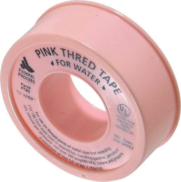 Federal Process - 1/2" Wide x 260" Long General Purpose Pipe Repair Tape - 3.7 mil Thick, -450 to 550°F, Pink - Exact Industrial Supply
