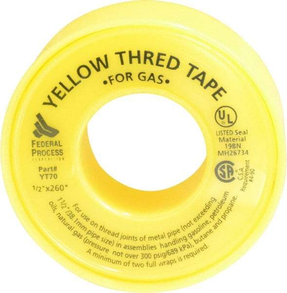 Federal Process - 1/2" Wide x 260" Long Gas Pipe Repair Tape - 3.8 mil Thick, -450 to 550°F, Yellow - Exact Industrial Supply