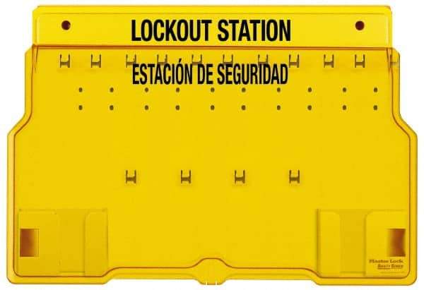 Master Lock - 1 Piece, Empty Polycarbonate Padlock Station - 22 Inch Wide x 15-1/2 Inch High x 1-3/4 Inch Deep, Yellow, Covered - Exact Industrial Supply