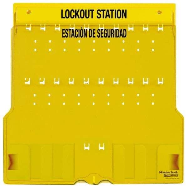 Master Lock - 1 Piece, Empty Polycarbonate Padlock Station - 22 Inch Wide x 22 Inch High x 1-3/4 Inch Deep, Yellow, Covered - Exact Industrial Supply