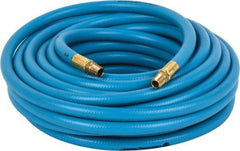 PRO-SOURCE - 3/8" ID x 19/32" OD 50' Long Multipurpose Air Hose - MNPT x MNPT Ends, 300 Working psi, 23 to 150°F, 1/4" Fitting, Blue - Exact Industrial Supply