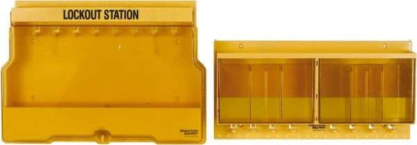 Master Lock - 1 Piece, Empty Polycarbonate Electrical and Valve Lockout Station - 23-1/2 Inch Wide x 27 Inch High x 4-1/8 Inch Deep, Yellow - Exact Industrial Supply