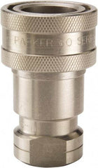 Parker - 3/8 NPTF 303 Stainless Steel Hydraulic Hose Female Pipe Thread Coupler - 1,500 psi, 6 GPM - Exact Industrial Supply