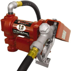 Tuthill - 15 GPM, 3/4" Hose Diam, AC Tank Pump with Manual Nozzle - 1" Inlet, 3/4" Outlet, 115 Volts, 12' Hose Length, 1/4 hp - Exact Industrial Supply