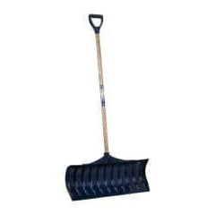 UnionTools - 30 Inch Wide Blade x 11-1/2 Inch High Blade Pusher Snow Shovel - 43 Inch Long Ash Shaft Handle with Poly D-Grip - Exact Industrial Supply