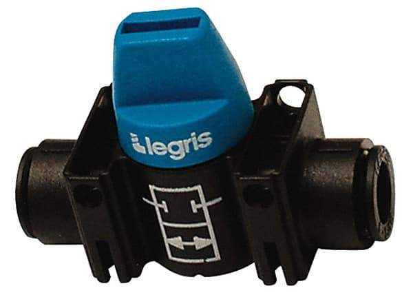 Legris - 10mm Pipe, Standard Port, Composite Miniature Ball Valve - 1 Piece, Inline - Two Way Flow, Push-to-Connect x Push-to-Connect Ends, Short Handle, 150 WOG - Exact Industrial Supply