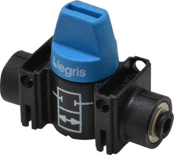 Legris - 5/32" Pipe, Standard Port, Composite Miniature Ball Valve - 1 Piece, Inline - Two Way Flow, Push-to-Connect x Push-to-Connect Ends, Short Handle, 150 WOG - Exact Industrial Supply