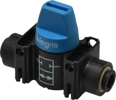 Legris - 6mm Pipe, Standard Port, Composite Miniature Ball Valve - 1 Piece, Inline - Two Way Flow, Push-to-Connect x Push-to-Connect Ends, Short Handle, 150 WOG - Exact Industrial Supply