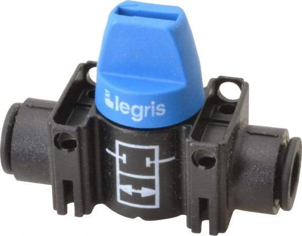 Legris - 8mm Pipe, Standard Port, Composite Miniature Ball Valve - 1 Piece, Inline - Two Way Flow, Push-to-Connect x Push-to-Connect Ends, Short Handle, 150 WOG - Exact Industrial Supply
