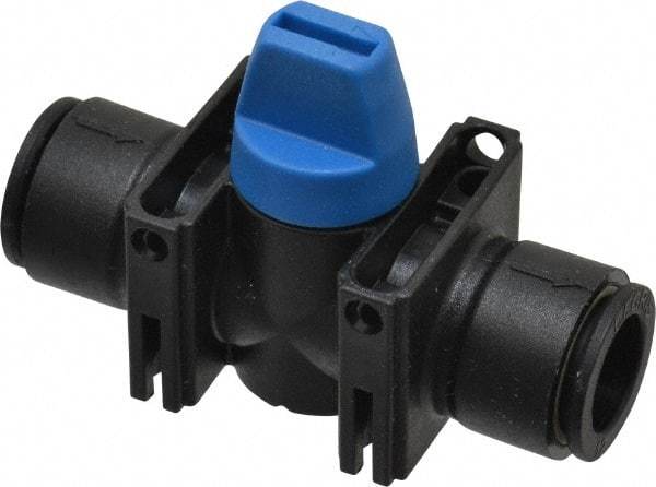 Legris - 12mm Pipe, Standard Port, Composite Miniature Ball Valve - 1 Piece, Inline - Two Way Flow, Push-to-Connect x Push-to-Connect Ends, Short Handle, 150 WOG - Exact Industrial Supply