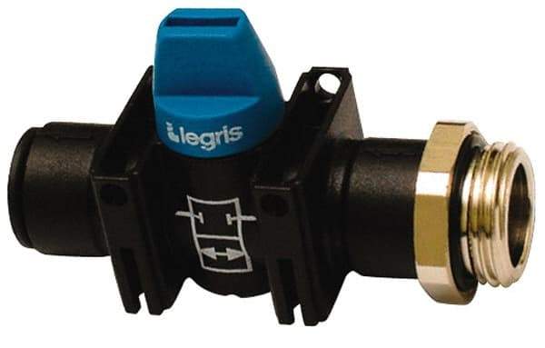 Legris - 1/8" Pipe, Standard Port, Composite Miniature Ball Valve - 1 Piece, Inline - Two Way Flow, MBSPP x Push-to-Connect Ends, Short Handle, 150 WOG - Exact Industrial Supply
