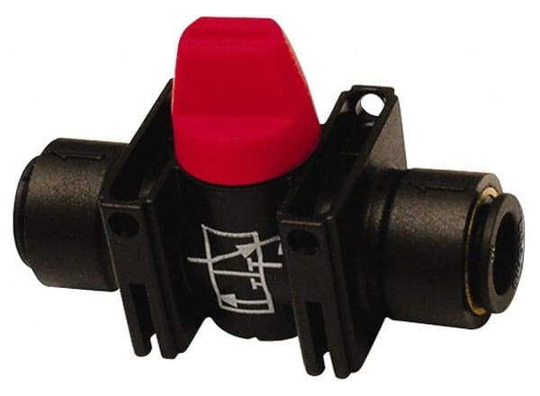 Legris - 12mm Pipe, Standard Port, Composite Miniature Ball Valve - 1 Piece, Inline - Two Way Flow, Push-to-Connect x Push-to-Connect Ends, Short Handle, 150 WOG - Exact Industrial Supply