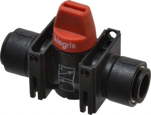 Legris - 10mm Pipe, Standard Port, Composite Miniature Ball Valve - 1 Piece, Inline - Two Way Flow, Push-to-Connect x Push-to-Connect Ends, Short Handle, 150 WOG - Exact Industrial Supply