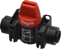 Legris - 1/4" Pipe, Standard Port, Composite Miniature Ball Valve - 1 Piece, Inline - Two Way Flow, Push-to-Connect x Push-to-Connect Ends, Short Handle, 150 WOG - Exact Industrial Supply