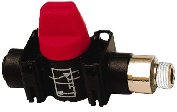 Legris - 3/8" Pipe, Standard Port, Composite Miniature Ball Valve - 1 Piece, Inline - Two Way Flow, MNPT x Push-to-Connect Ends, Short Handle, 125 WOG - Exact Industrial Supply