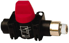 Legris - 3/8" Pipe, Standard Port, Composite Miniature Ball Valve - 1 Piece, Inline - Two Way Flow, MNPT x Push-to-Connect Ends, Short Handle, 125 WOG - Exact Industrial Supply