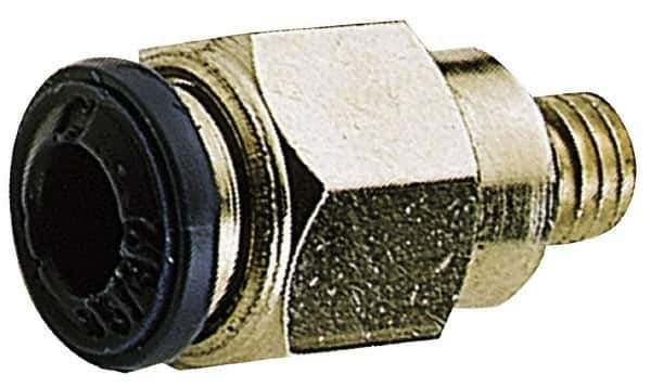 Alpha Technologies - 1/4" Outside Diam, 10-32 UNF, Nickel Plated Brass Push-to-Connect Male Connector - 250 Max psi, Tube to Male UNF Connection, Buna O-Ring - Exact Industrial Supply