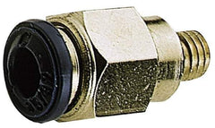 Alpha Technologies - 1/4" Outside Diam, 10-32 UNF, Nickel Plated Brass Push-to-Connect Male Connector - 250 Max psi, Tube to Male UNF Connection, Buna O-Ring - Exact Industrial Supply
