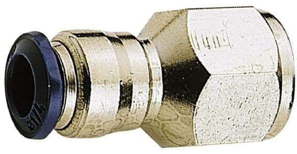 Alpha Technologies - 3/8" Outside Diam, 1/4 NPTF, Nickel Plated Brass Push-to-Connect Female Connector - 250 Max psi, Tube to Female NPT Connection, Buna O-Ring - Exact Industrial Supply