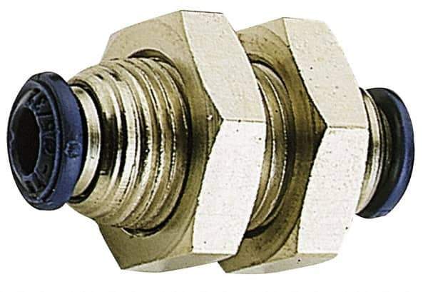 Alpha Technologies - 5/32" Outside Diam, Nickel Plated Brass Push-to-Connect Bulkhead Union - 250 Max psi, Tube to Tube Connection, Buna O-Ring - Exact Industrial Supply