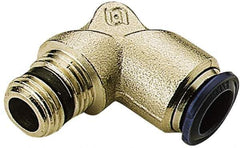 Alpha Technologies - 1/4" Outside Diam, 1/4 NPTF, Nickel Plated Brass Push-to-Connect Tube Male Elbow - 250 Max psi, Tube to Male NPT Connection, Buna O-Ring - Exact Industrial Supply