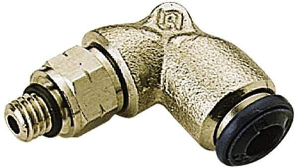 Alpha Technologies - 5/32" Outside Diam, 10-32 UNF, Nickel Plated Brass Push-to-Connect Male Swivel Elbow - 250 Max psi, Tube to Male UNF Connection, Buna O-Ring - Exact Industrial Supply